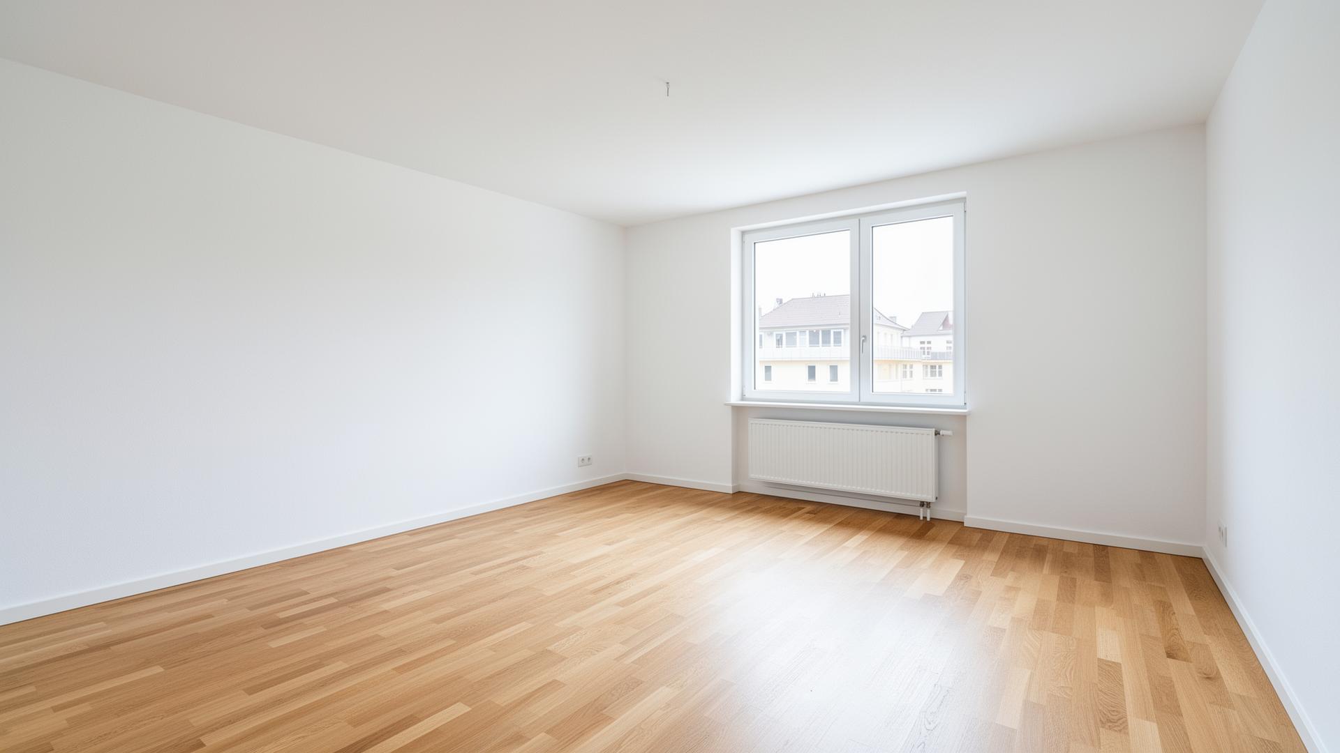 Dasselbe Zimmer leer, besenrein und bezugsfertig nach abgeschlossenem Umzug