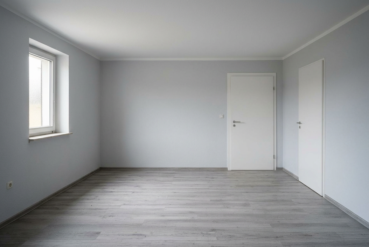 Leeres, besenreines Schlafzimmer nach der Wohnungsentrümpelung